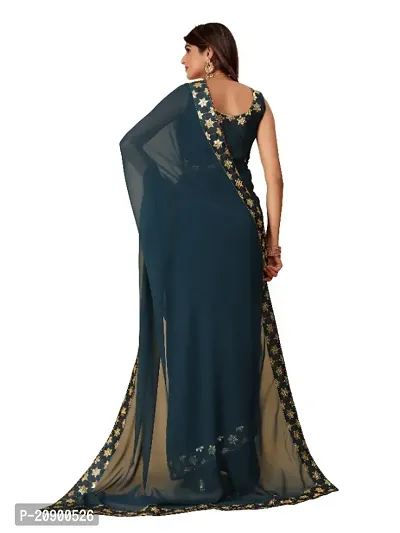 Georgette Embroidered Lace Border Sarees with Dupion Silk Embroidered Blouse Piece-thumb2