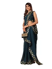 Georgette Embroidered Lace Border Sarees with Dupion Silk Embroidered Blouse Piece-thumb2