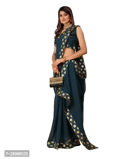 Georgette Embroidered Lace Border Sarees with Dupion Silk Embroidered Blouse Piece-thumb3