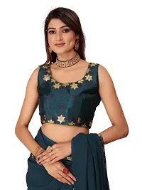 Georgette Embroidered Lace Border Sarees with Dupion Silk Embroidered Blouse Piece-thumb3