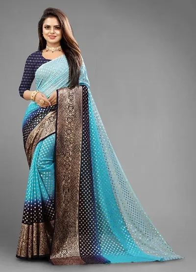 Georgette Ombre Foil Print Saree with Blouse Piece