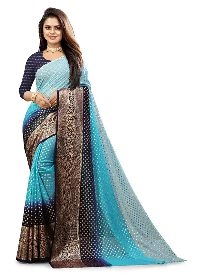 Georgette Ombre Foil Print Saree with Blouse Piece