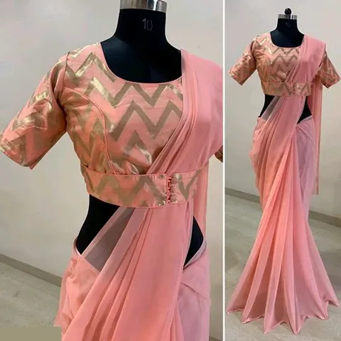 Solid Georgette Sarees with Stitched Belt Blouse