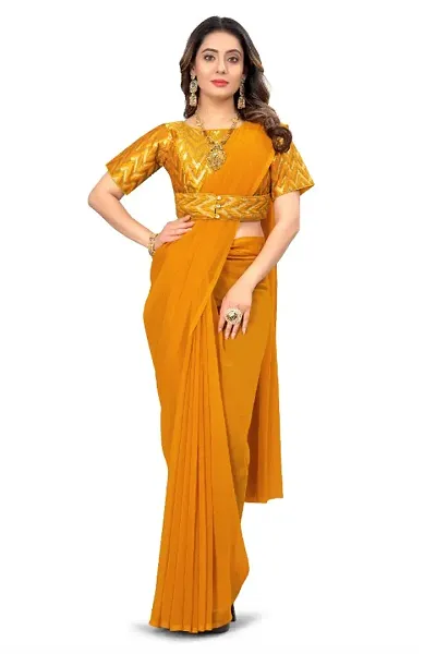 Solid Georgette Sarees with Stitched Zari Work Belt Blouse