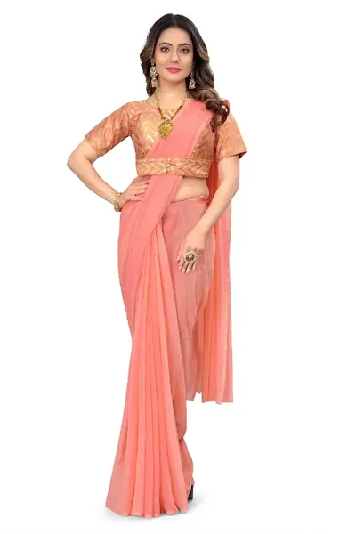 Solid Georgette Sarees with Stitched Zari Work Belt Blouse