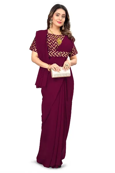 Solid Georgette Sarees with Stitched Zari Work Belt Blouse