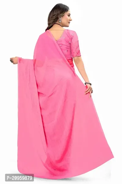 Solid Chiffon Saree with Mirror Embroidered Blouse Piece-thumb2