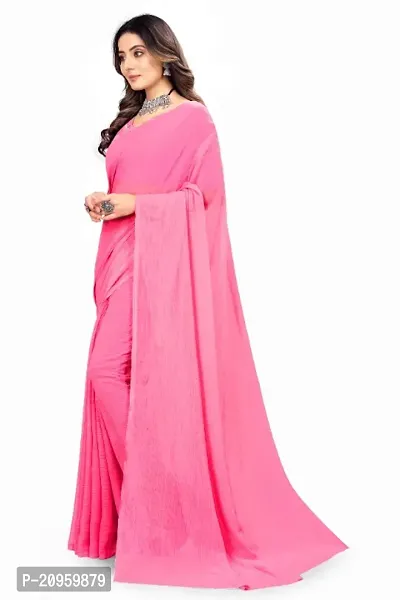 Solid Chiffon Saree with Mirror Embroidered Blouse Piece-thumb3