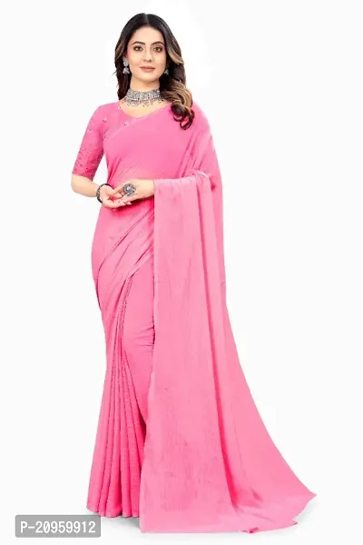 Solid Chiffon Saree with Mirror Embroidered Blouse Piece-thumb0