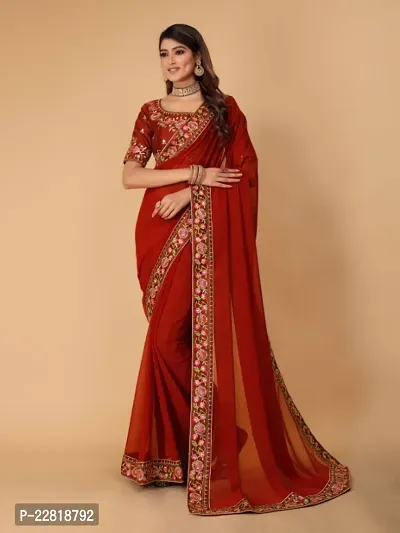 New Fancy Georgette Embroidery Work Lace Saree With Blouse