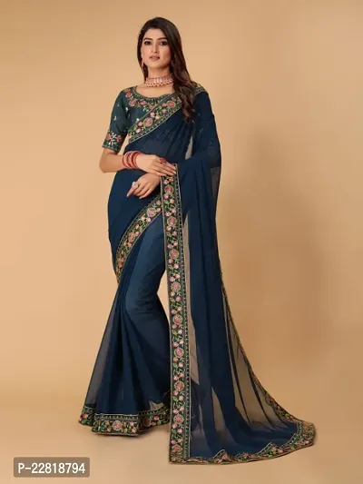 New Fancy Georgette Embroidery Work Lace Saree With Blouse