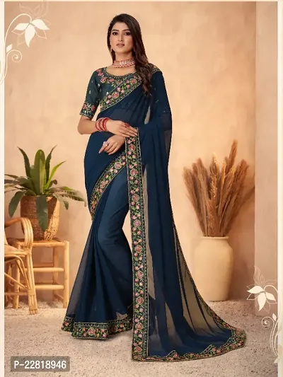 New Fancy Georgette Embroidery Work Lace  Border Saree With Blouse