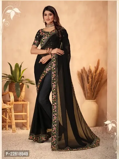 New Fancy Georgette Embroidery Work Lace  Border Saree With Blouse