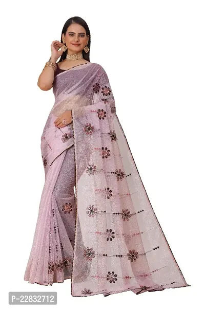 New Fancy Organza Embroidery Work Saree With Blouse-thumb0