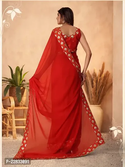 New Fancy Georgette Embroidery Work Lace Saree With Blouse-thumb4