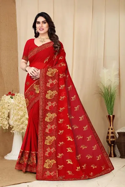 New Fancy Georgette Zari Work Saree With Blouse