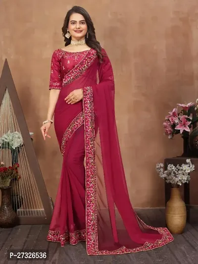 Beautifull Georgette Embroidery Saree With Beautiful Lace And Blouse