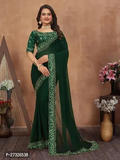 Beautifull Georgette Embroidery Saree With Beautiful Lace And Blouse