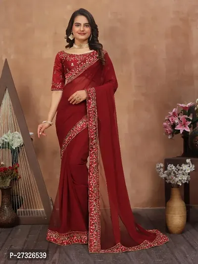 Beautifull Georgette Embroidery Saree With Beautiful Lace And Blouse