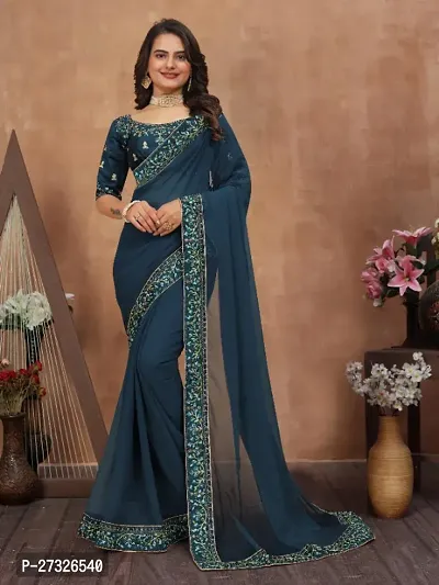 Beautifull Georgette Embroidery Saree With Beautiful Lace And Blouse