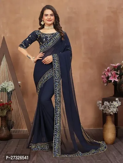 Beautifull Georgette Embroidery Saree With Beautiful Lace And Blouse