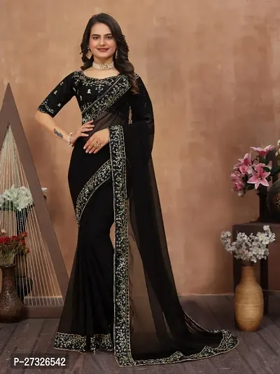 Beautifull Georgette Embroidery Saree With Beautiful Lace And Blouse