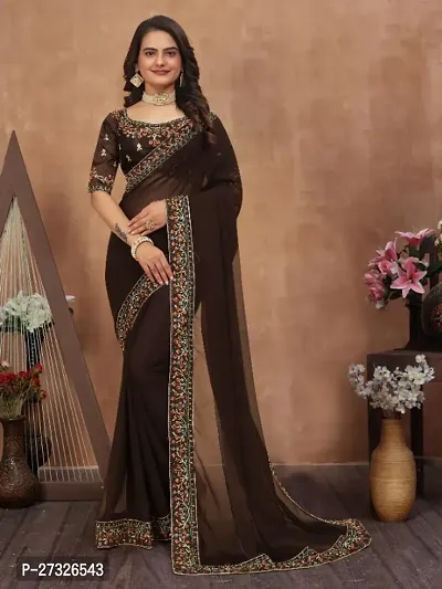 Beautifull Georgette Embroidery Saree With Beautiful Lace And Blouse