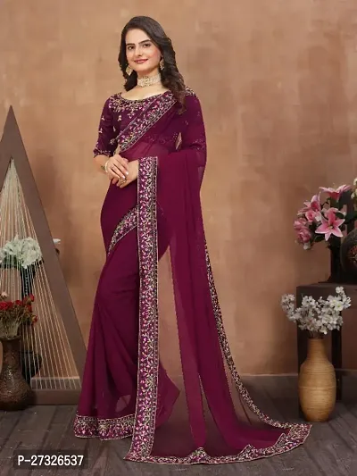 Beautifull Georgette Embroidery Saree With Beautiful Lace And Blouse-thumb4