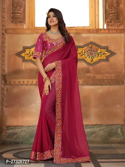 Beautifull Georgette Embroidery Saree With Beautiful Lace And Blouse-thumb0