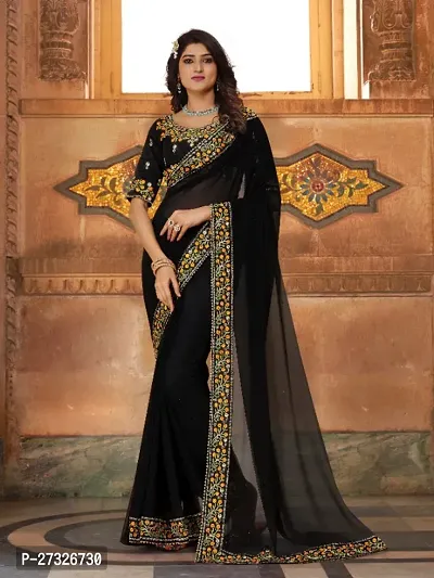 Beautifull Georgette Embroidery Saree With Beautiful Lace And Blouse