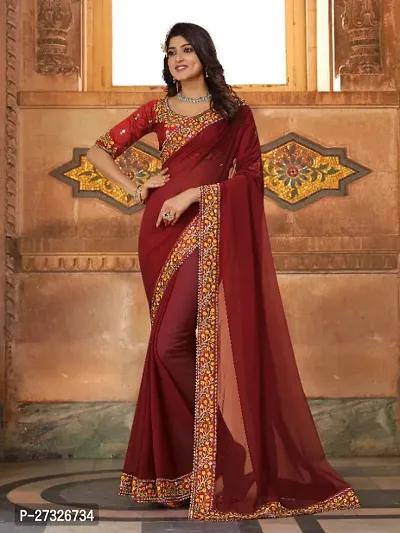 Beautifull Georgette Embroidery Saree With Beautiful Lace And Blouse