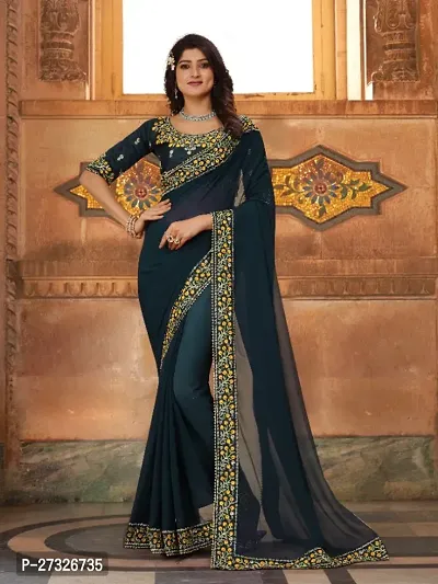 Beautifull Georgette Embroidery Saree With Beautiful Lace And Blouse