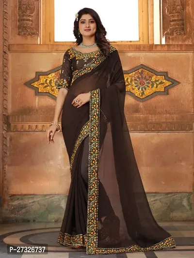 Beautifull Georgette Embroidery Saree With Beautiful Lace And Blouse