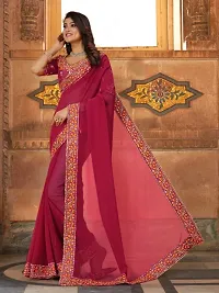 Beautifull Georgette Embroidery Saree With Beautiful Lace And Blouse-thumb1