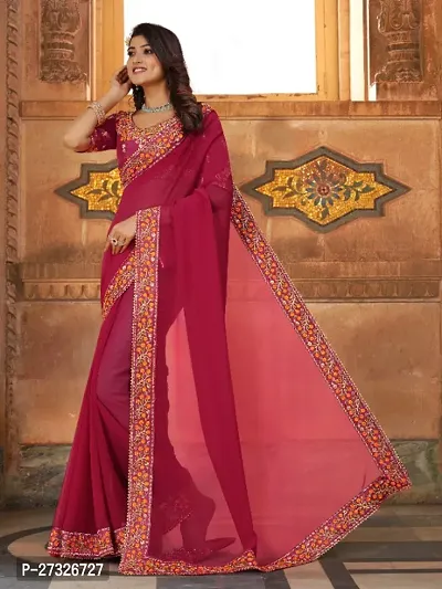 Beautifull Georgette Embroidery Saree With Beautiful Lace And Blouse-thumb2