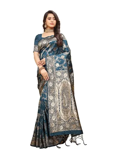 Kanjeevaram Silk Zari Weaving Jacquard Sarees with Blouse Piece