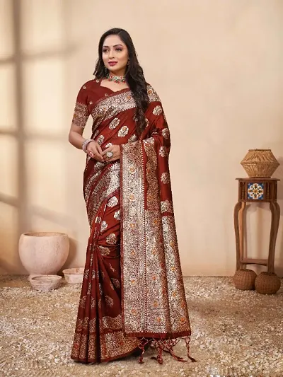 Kanjeevaram Silk Zari Weaving Jacquard Sarees with Blouse Piece