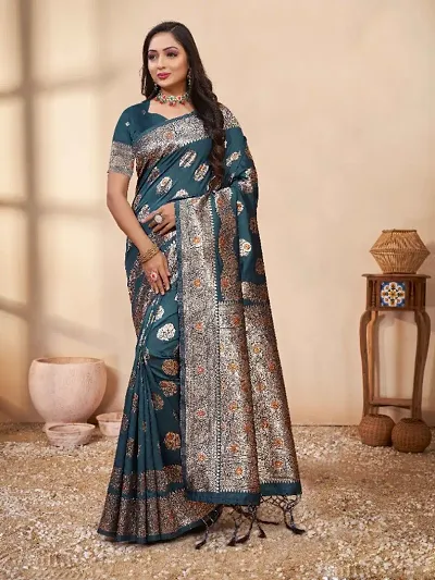 Kanjeevaram Silk Zari Weaving Jacquard Sarees with Blouse Piece