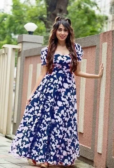 Stylish Floral Print Georgette Blend Stitched Anarkali Gown For Women