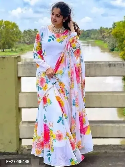 Stylish Women Georgette Indo Western Ethnic Gown with Dupatta-thumb3