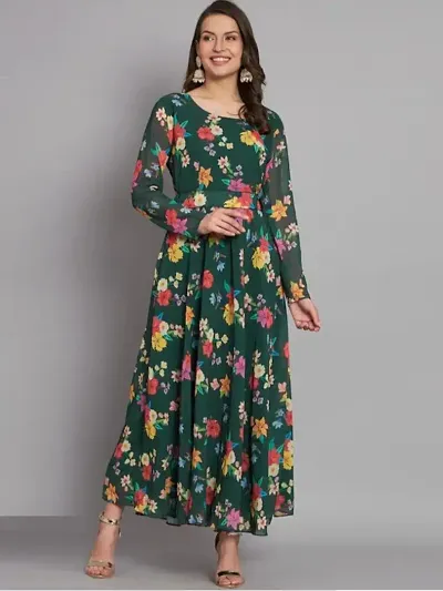 HIRLAX Gown for Women - Heavy Crepe Printed Flared Long Anarkali Gown for Ladies, Fancy Maxi Gown Suitable for Festival, Special Occasion, Function, Ceremony