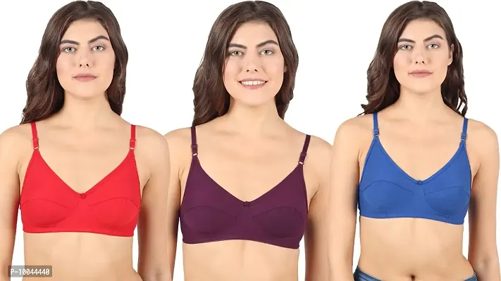 winsure Three Colors Everyday Cotton Bra Combo Pack Size (30 B to 42 B) (RED Black Blue, 30 B)