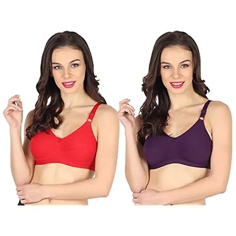 winsure Women's Non Padded Non Wired Cotton Lycra Fabric Bra with Special Broad Straps 3 Hooks