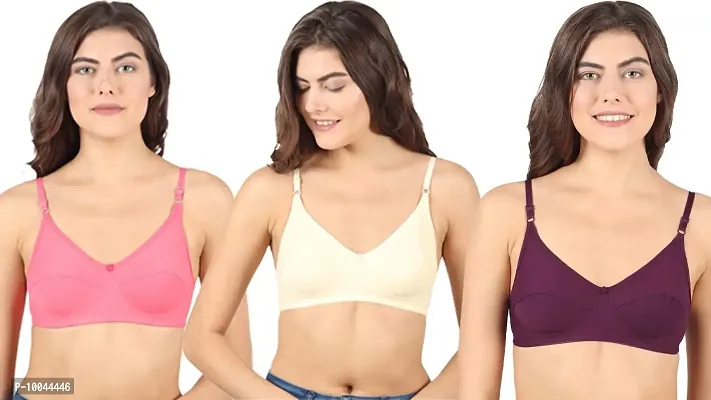 winsure Three Colors Everyday Cotton Bra Combo Pack Size (30 B to 42 B) (Pink Skin Violet, 40 B)