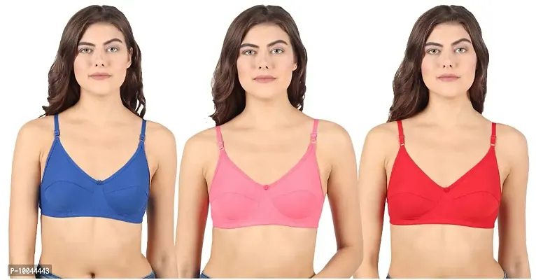 winsure Three Colors Everyday Cotton Bra Combo Pack Size (30 B to 42 B) (Blue Pink RED, 34 B)