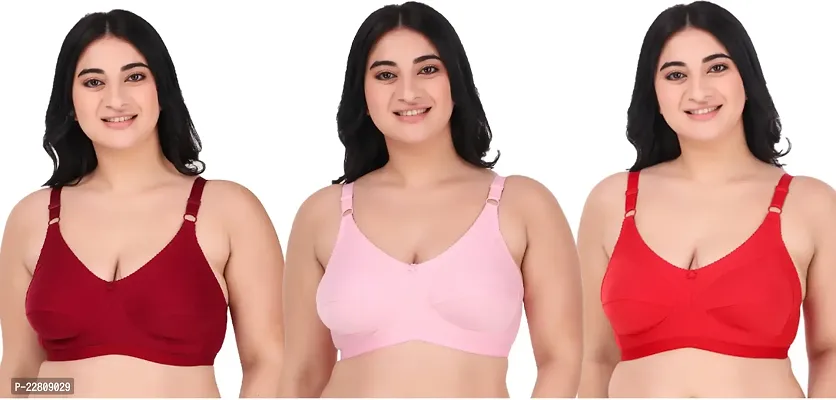 Trendy Cotton Blend Full Coverge Non Padded Non Wired Seamed Bra Combo Pack Of 3