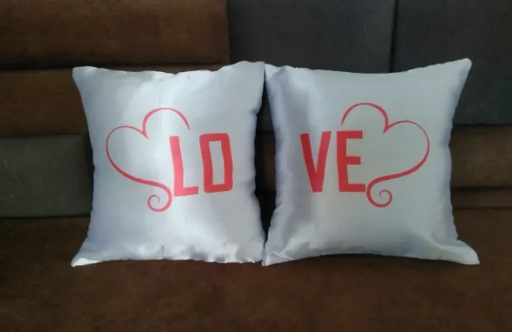 Cushion and Cushion Cover with Couple Theme Prints