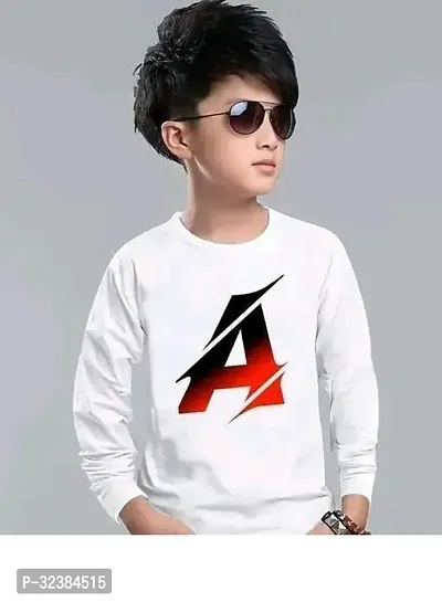 Stylish White Polyester Printed Full Sleeves Tees For Boys-thumb0