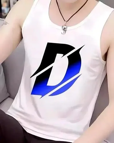 Typography Color Scoop Neck Vest For Mens