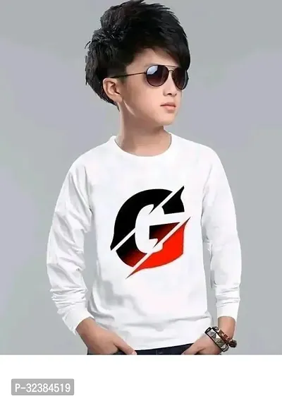 Stylish White Polyester Printed Full Sleeves Tees For Boys